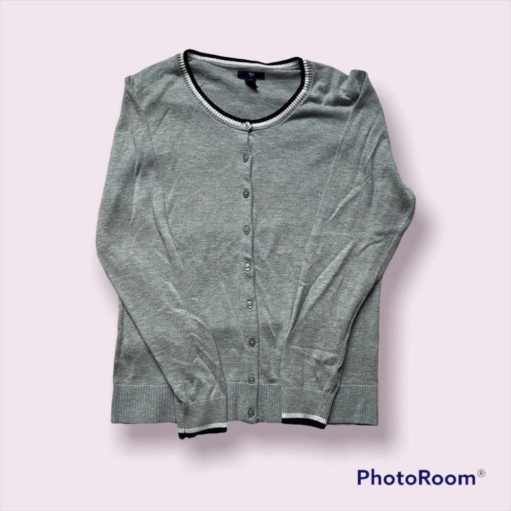Gap Cardigan Gray with Black White Trim